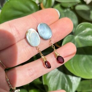 Garnet and abalone stud earrings